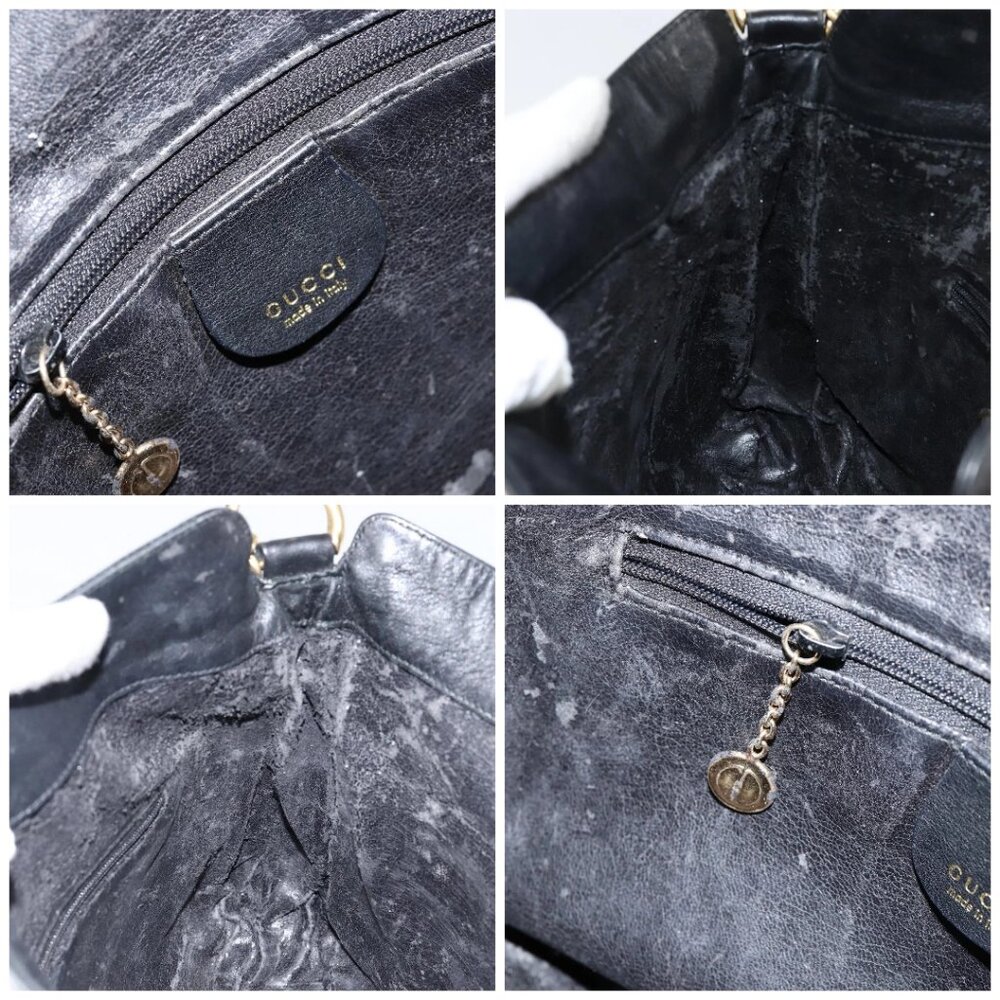 GUCCI Bamboo Hand Bag Leather Black Gold - Picture 15 of 16